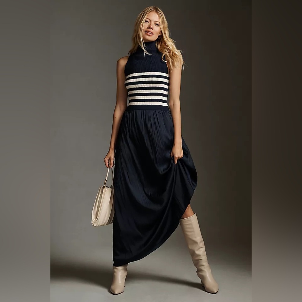 Thea Twofer Sleeveless Dress Navy Stripe